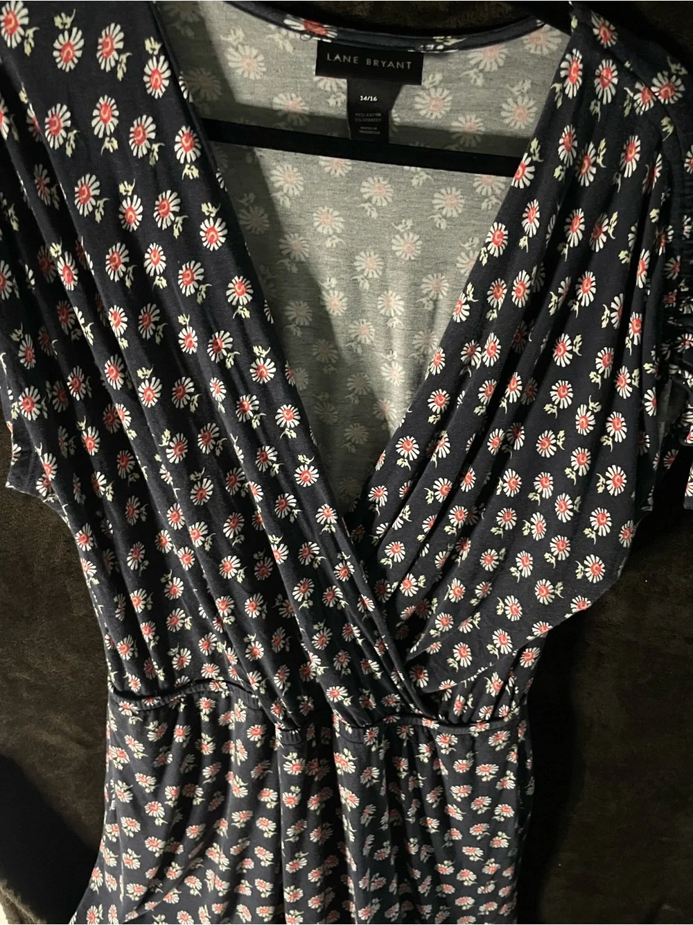 Lane Bryant Navy Romper with Pink/Orange Floral Print Size-14-16